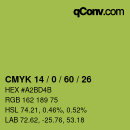 Farbcode: CMYK 14 / 0 / 60 / 26 | qconv.com