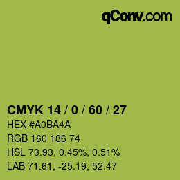 カラーコード: CMYK 14 / 0 / 60 / 27 | qconv.com