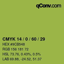 カラーコード: CMYK 14 / 0 / 60 / 29 | qconv.com