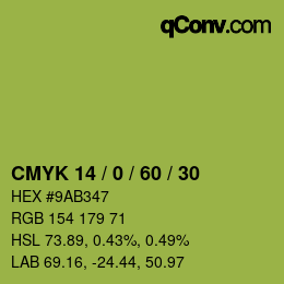 カラーコード: CMYK 14 / 0 / 60 / 30 | qconv.com
