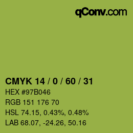 カラーコード: CMYK 14 / 0 / 60 / 31 | qconv.com
