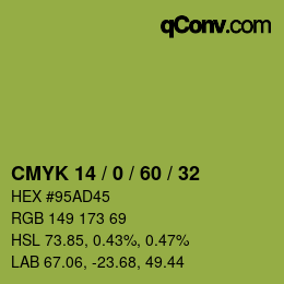 Code couleur: CMYK 14 / 0 / 60 / 32 | qconv.com