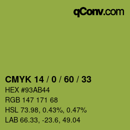カラーコード: CMYK 14 / 0 / 60 / 33 | qconv.com