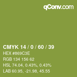 カラーコード: CMYK 14 / 0 / 60 / 39 | qconv.com