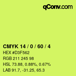 Color code: CMYK 14 / 0 / 60 / 4 | qconv.com
