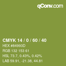 Color code: CMYK 14 / 0 / 60 / 40 | qconv.com