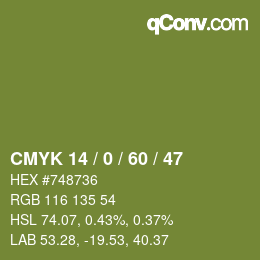 カラーコード: CMYK 14 / 0 / 60 / 47 | qconv.com