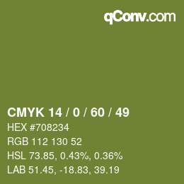 Color code: CMYK 14 / 0 / 60 / 49 | qconv.com