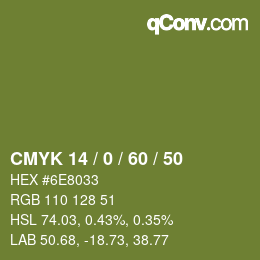 颜色代码: CMYK 14 / 0 / 60 / 50 | qconv.com