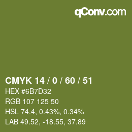 カラーコード: CMYK 14 / 0 / 60 / 51 | qconv.com