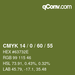カラーコード: CMYK 14 / 0 / 60 / 55 | qconv.com