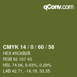 Color code: CMYK 14 / 0 / 60 / 58 | qconv.com
