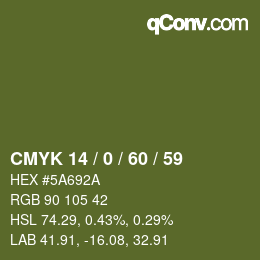 Color code: CMYK 14 / 0 / 60 / 59 | qconv.com