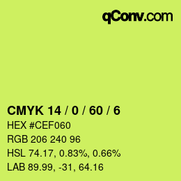 Color code: CMYK 14 / 0 / 60 / 6 | qconv.com