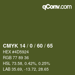 Color code: CMYK 14 / 0 / 60 / 65 | qconv.com