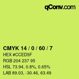 カラーコード: CMYK 14 / 0 / 60 / 7 | qconv.com