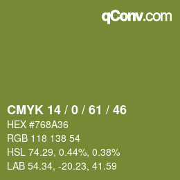 Color code: CMYK 14 / 0 / 61 / 46 | qconv.com