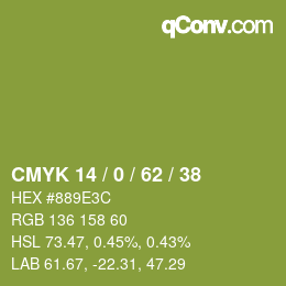 颜色代码: CMYK 14 / 0 / 62 / 38 | qconv.com