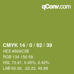 カラーコード: CMYK 14 / 0 / 62 / 39 | qconv.com
