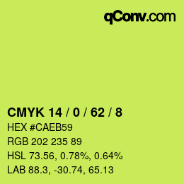 カラーコード: CMYK 14 / 0 / 62 / 8 | qconv.com