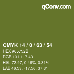 カラーコード: CMYK 14 / 0 / 63 / 54 | qconv.com