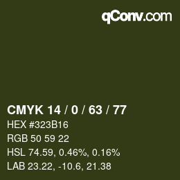 Color code: CMYK 14 / 0 / 63 / 77 | qconv.com