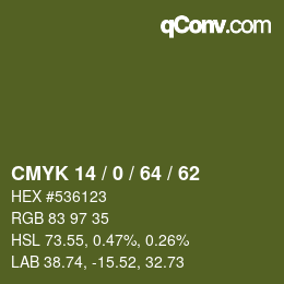 Color code: CMYK 14 / 0 / 64 / 62 | qconv.com