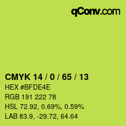 Color code: CMYK 14 / 0 / 65 / 13 | qconv.com