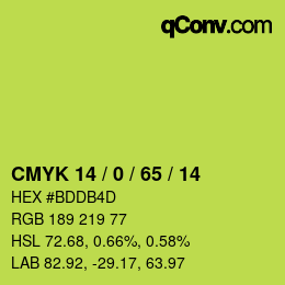 カラーコード: CMYK 14 / 0 / 65 / 14 | qconv.com