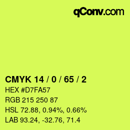 颜色代码: CMYK 14 / 0 / 65 / 2 | qconv.com
