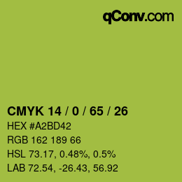 カラーコード: CMYK 14 / 0 / 65 / 26 | qconv.com