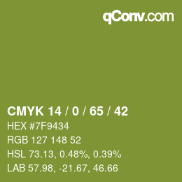 Color code: CMYK 14 / 0 / 65 / 42 | qconv.com