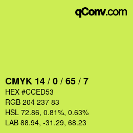 颜色代码: CMYK 14 / 0 / 65 / 7 | qconv.com