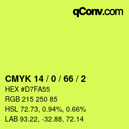 カラーコード: CMYK 14 / 0 / 66 / 2 | qconv.com