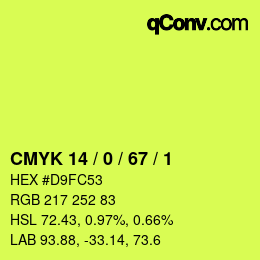 カラーコード: CMYK 14 / 0 / 67 / 1 | qconv.com