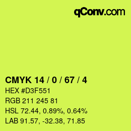 Color code: CMYK 14 / 0 / 67 / 4 | qconv.com