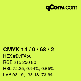 颜色代码: CMYK 14 / 0 / 68 / 2 | qconv.com