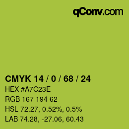 Color code: CMYK 14 / 0 / 68 / 24 | qconv.com