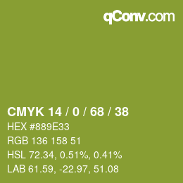 Color code: CMYK 14 / 0 / 68 / 38 | qconv.com