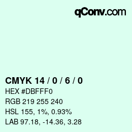 カラーコード: CMYK 14 / 0 / 6 / 0 | qconv.com