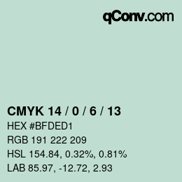 カラーコード: CMYK 14 / 0 / 6 / 13 | qconv.com