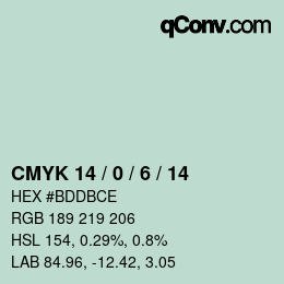 カラーコード: CMYK 14 / 0 / 6 / 14 | qconv.com
