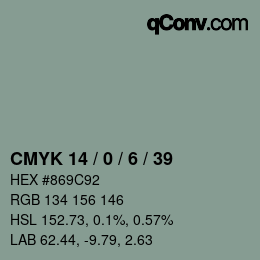 Color code: CMYK 14 / 0 / 6 / 39 | qconv.com