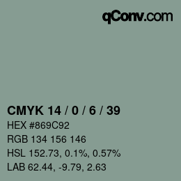 カラーコード: CMYK 14 / 0 / 6 / 39 | qconv.com