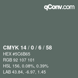 Color code: CMYK 14 / 0 / 6 / 58 | qconv.com