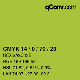 カラーコード: CMYK 14 / 0 / 70 / 23 | qconv.com