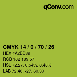 Color code: CMYK 14 / 0 / 70 / 26 | qconv.com