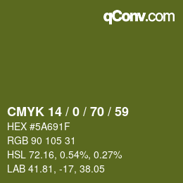 カラーコード: CMYK 14 / 0 / 70 / 59 | qconv.com