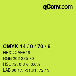 カラーコード: CMYK 14 / 0 / 70 / 8 | qconv.com