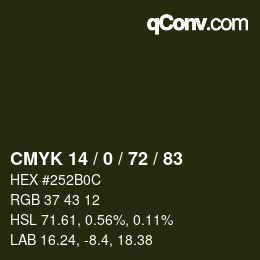 Farbcode: CMYK 14 / 0 / 72 / 83 | qconv.com